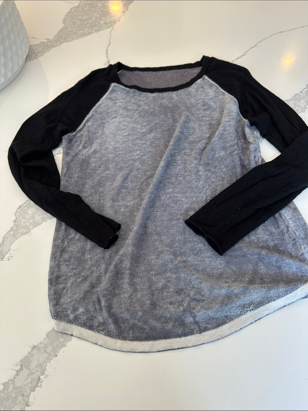 Women's Two-Tone Long-Sleeve Raglan Tee in Black and Gray